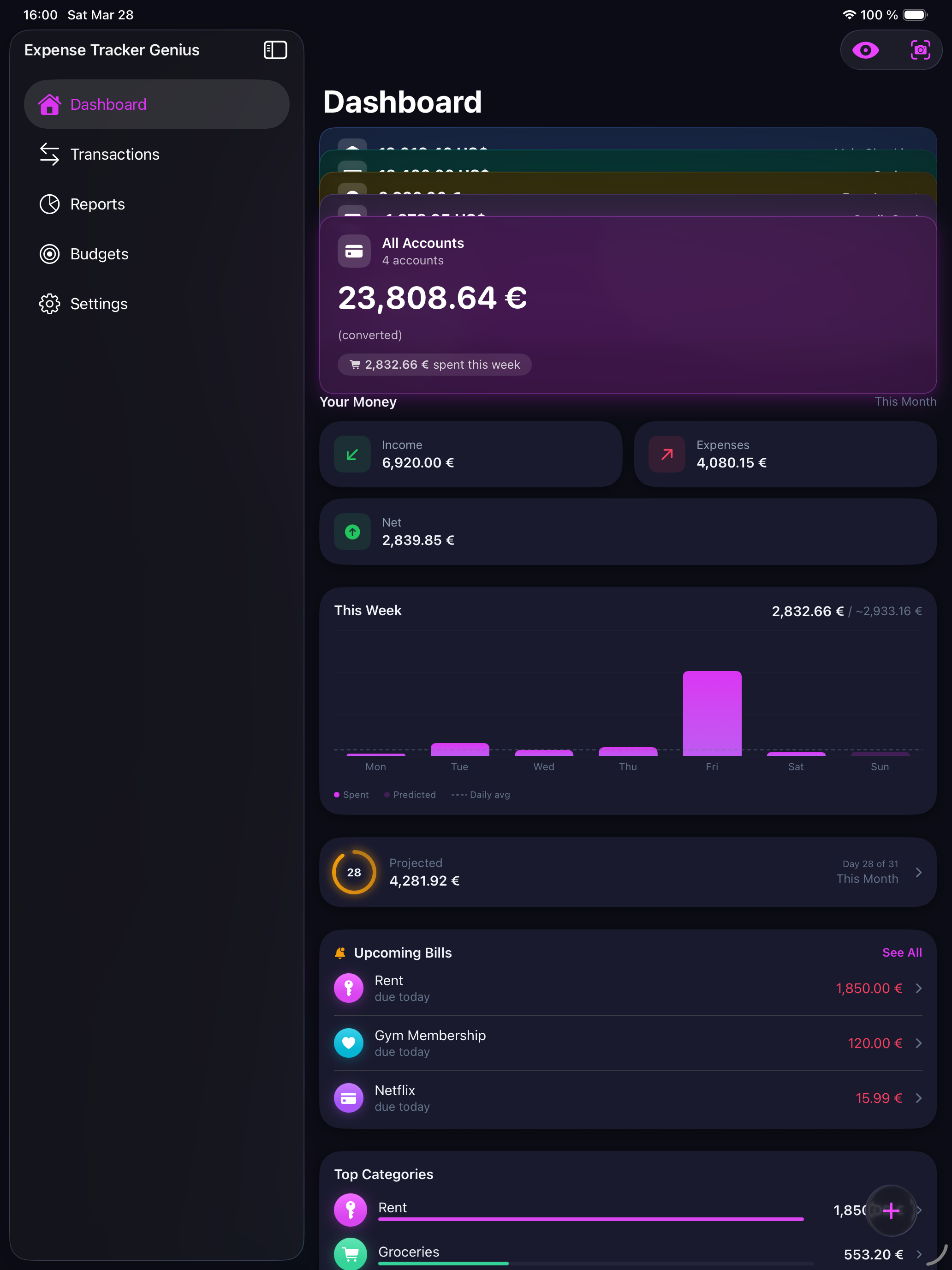 Expense Tracker Genius on Mac showing full desktop experience